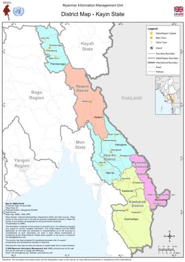 Kayin State & Region Map Myanmar Version