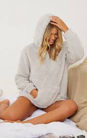 Grey Teddy Borg Oversized Lounge Hoodie