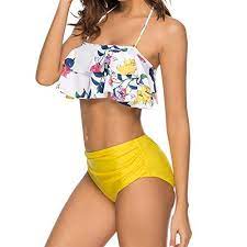 Raisingtop Womens Swimwear Ruffles Tankini Halter Tops Swimsuits Two Pieces Strapless Padding Bikini Set Halter Top Swimsuits Swimwear Beachwear Swimwear Sets
