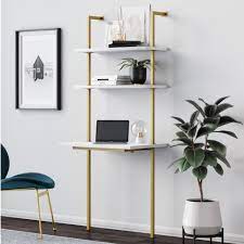 With chic black and gold accents, two spacious shelves and a roomy. Nathan James Theo 2 Shelf Industrial Wall Mount Ladder Desk Small Computer Or Writing Desk White Gold Brass Nathan James