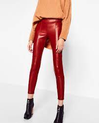 image 4 of leather effect leggings from zara red leather trousers red leather pants leather skinny trousers