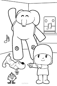 Pocoyo and his friends playing. Printable Pocoyo Coloring Pages For Kids
