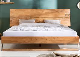 lit 2 places 180x200 en bois massif acacia naturel pour chambre adulte