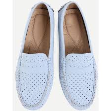 Shein Sheinside Faux Suede Eyelet Loafers Light Blue 26 Liked On Polyvore Featuring Shoes Loaf Faux Suede Shoes Round Toe Flats Shoes Light Blue Shoes