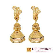 Fine Designed Gold Earrings Giving A Typical Retro Look Indianwedding Jewellery Gold Traditio Gold Bridal Earrings 22 Carat Gold Jewellery Bridal Earrings