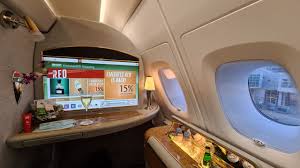 For those in first class suites without windows, passengers have 'virtual windows', which connect to cameras outside the aircraft and display the world outside the aircraft. Review Of Emirates First Class Passport Palmtree
