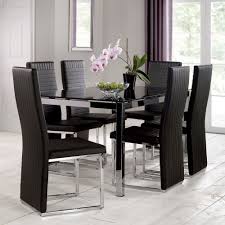 6 Seater Dining Set Rectangular Glass Table Faux Leather Dining Chair Furniture Black Glass Dining Table Glass Dining Room Table Dining Table Chairs
