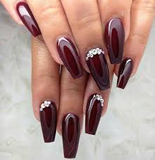 45 Simple And Charming Wine Red Nail Art Designs Fall Burgundy Nails Wine Red Stiletto Nails Burgundy Wine Nail C Rhinestone Nails Burgundy Nails Maroon Nails