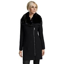 Dkny donna karan black ruffle wool cashmere long single breasted coat size 2 xs. Dkny Black Wool Faux Fur Collar Walker Asymmetrical Zip Coat 160 Liked On Polyvore Featuring Outerwear Coats Black Woolen Clothes Design Clothes Coat