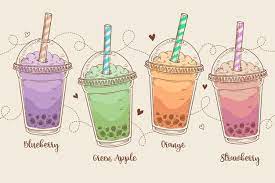 Aesthetic bubble tea boba sticker set of 5 different colors, notebook sticker, laptop stickers, tablet sticker this is a set of 5 different colored stickers and are printed on premium glossy sticker paper. Hand Gezeichnete Bubble Tea Aromen Kostenlose Vektor