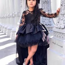 Black Lace Applique Kids Prom Dress 2020 High Low Cute Cheap Flower Girl Dresses For Weddings In 2020 Kids Prom Dresses Little Girl Pageant Dresses Girls Pageant Dresses
