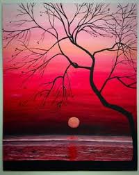 Mountain silhouette, teresa ascone, alaska, trees, snow, sunset, landscape, light, water, creek. Tree Silhouette Sunset Painting Tree Silhouette