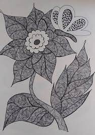 Zendoodling is the art of drawing designs using structured patterns or 'zentangles'. Zentangle Flower With Butterfly Drawing By Chris Steinkirchner