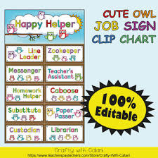 classroom job sign clip chart in owl theme 100 editable