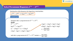 Bentuk eksponen ataupun perpangkatan dapat kita tulis dalam bentuk logaritma.dengan demikian, secara umum dapat jika ab adalah c dengan a > 0 dan a ? Solusi Persamaan Eksponen Bagian 2 Matematika Sbmptn Un Sma Persamaan Eksponen Dan Logaritma Unacademy
