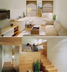 Living room furnishings include a shallow love seat and a small bistro set. Studio Apartments That Make The Most Of Their Space