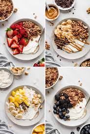 4 Greek Yogurt Bowls That Keep You Feeling Full Garnish Glaze Recipe Greek Yogurt Recipes Breakfast Healthy Yogurt Yogurt Recipes