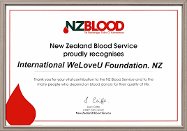 Certificate of Appreciation from New Zealand Blood Service