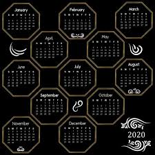 Calendar 2020 Gold Black With Ornaments Vector 2020 Calendar In 2020 Calendar 2020 Calendar Black Gold