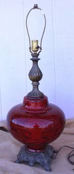 Vintage 1970s Mid Century Red Globe Bubble Glass 3 Way Table Lamp Bubble Glass Lamp Glass Flask