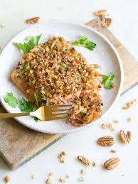 Place the vinegar, onion, soy sauce, honey, sugar, garlic, and red pepper flakes into a blender. Pecan Crusted Honey Mustard Salmon In Foil Wholesomelicious