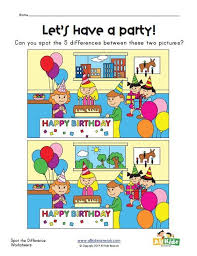 Spot The Difference Party Worksheet Worksheets For Kids Spot The Difference Kids Kids Worksheets Printables