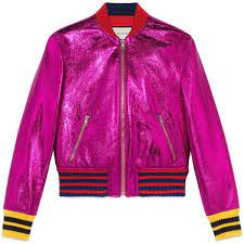 Gucci Metallic Fuchsia Leather Bomber 3 400 Liked On Polyvore Featuring Outerwear Jackets Metallic Bomber Jacket Pink Bomber Jacket Bomber Jacket Women