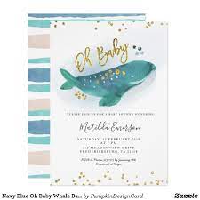 Navy Blue Oh Baby Whale Baby Shower Invitation Zazzle Com Whale Baby Shower Invitations Whales Baby Shower Baby Shower Invitations