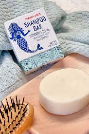 Trader Joea S Peppermint Tea Tree Shampoo Bar Provides A New Way To Shampoo Instead Of A Liquid Packaged In A In 2021 Tea Tree Shampoo Peppermint Tea Shampoo Bar