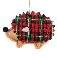 Our hedgehog is ready to slide down the slopes on his… Woodsy Hedgehog Plaid Christmas Ornament C F Enterprises