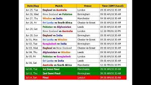 World Cup 2019 Schedule Time Table Cricket