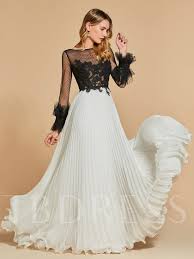 Black And White Evening Gowns With Sleeves A Line Lace Pleats Bateau Long Sleeves Evening Dress Evening Dresses With Sleeves White Evening Dress Long Sleeve Evening Dresses