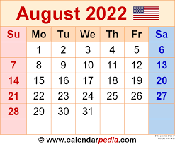 August 2022 Calendar Templates For Word Excel And Pdf