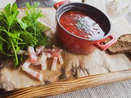 Check spelling or type a new query. Photo For Menu Russian Borscht In Red Pot With Sour Cream Garlic Bread Parsley Dill Lard Ukrainian Borscht With Sour Cream Stock Image Image Of Gourmet Meal 155959559