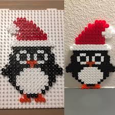 Julepingvin Julepynt Juleperler Pingvin Hamaperler Perler Christmas Perler Beads Hama Beads Christmas Hama Beads Design