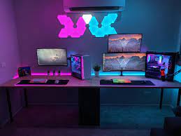 Finally Finished Mine And My Girlfriends Setup Gamingcomputersetuptechnology Computer Gaming Room Gaming Room Setup Video Game Room Design