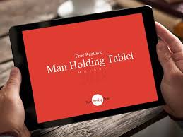Free Realistic Man Holding Tablet Mockup Tablet Mockup Free Mockup