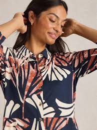 White Stuff Rua Geometric Leaf Print Midi Dress Organic Cotton Blend  Bohemian