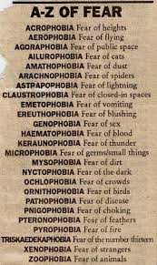 List Of Phobias From A Z Phobia Words List Of Phobias Psychology Fun Facts