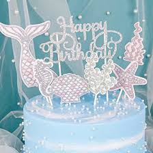 GetUSCart- PartyWoo Happy Birthday Cake Topper, 8 pcs Mermaid Cake Topper, Cake Toppers Happy Birthday for Cake Decorating, Happy Birthday Topper for Cake Decoration, Birthday Party Decorations (Silver)