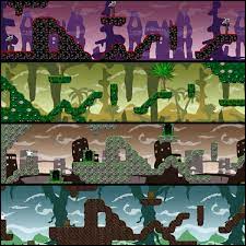 Hi Guys This Package Incudes 4 X Tilemaps 64x64 Pixels Blocks City Ruins Jungle Spooky Woodland 4 X Matching Backgrounds Background Construction Objects
