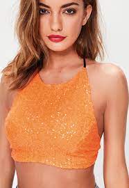 Orange Sequin Crop Top Off 70
