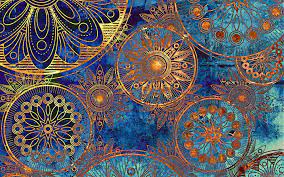 Absolutely Heart This Blue Gold Vintage Pattern Desktop Wallpaper Wallpaper Vintage Wallpaper Hd Geometri