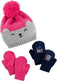 Amazon Com Simple Joys By Carter S Baby Girls Toddler Hat And Mitten Set Pink Grey Bear 2t 5t Clothing Baby Girl Hats Carters Baby Toddler Girl