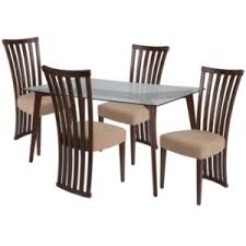 Flash Furniture Monterey 5 Piece Walnut Wood Dining Table Set With Glass Top And Dramatic Rail Back Design Wood Dining Chairs Padded Seats Reviews Furnitu Dining Table Wood