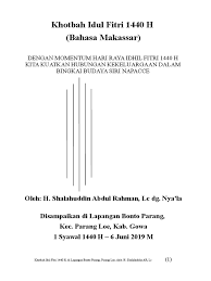 Meraih takwa hakiki, buah ramadhan Khotbah Idul Fitri 1440 Makassar Jadi Pdf