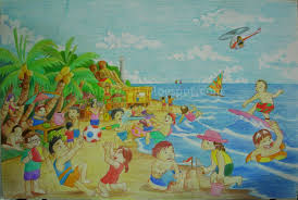 Hasil gambar untuk gambar kartun anak bermain di pantai