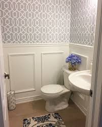Grey Trellis Peel And Stick Wallpaper Used In A Powder Room Makeover Gray Wallpaper Bathroom Grey And White Wallpaper Gray And White Bathroom