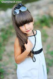 Little Girls Hairstyle Ponytail With Blunt Bangs Toddler Hairstyles Girl Girl Hairstyles Cute Toddler Girl Hairstyles