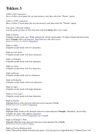 Tiger unlocked 650 battles : Tekken 3 Combos Pdf Video Games Leisure